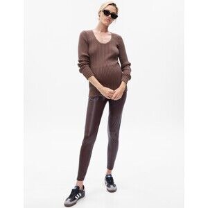Gap Maternity Brown Full Panel Faux Vegan Leather Leggings Size Extra Large‎ XL